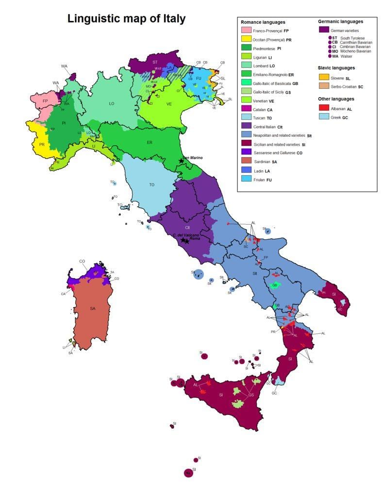 mapa Włoch lingwistyczne