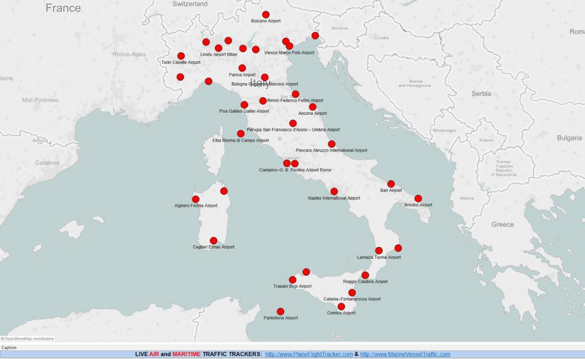 mapa Włoch pokazuje lotnisk