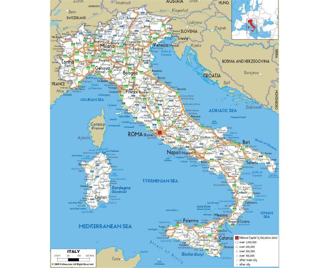 szczegółowa mapa Włoch z miastami