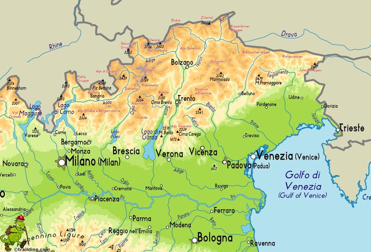 mapę północno-wschodniej Włoszech