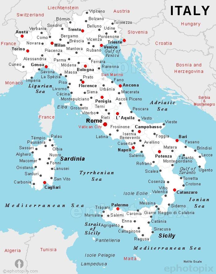 mapa Włoch z nazwami miast