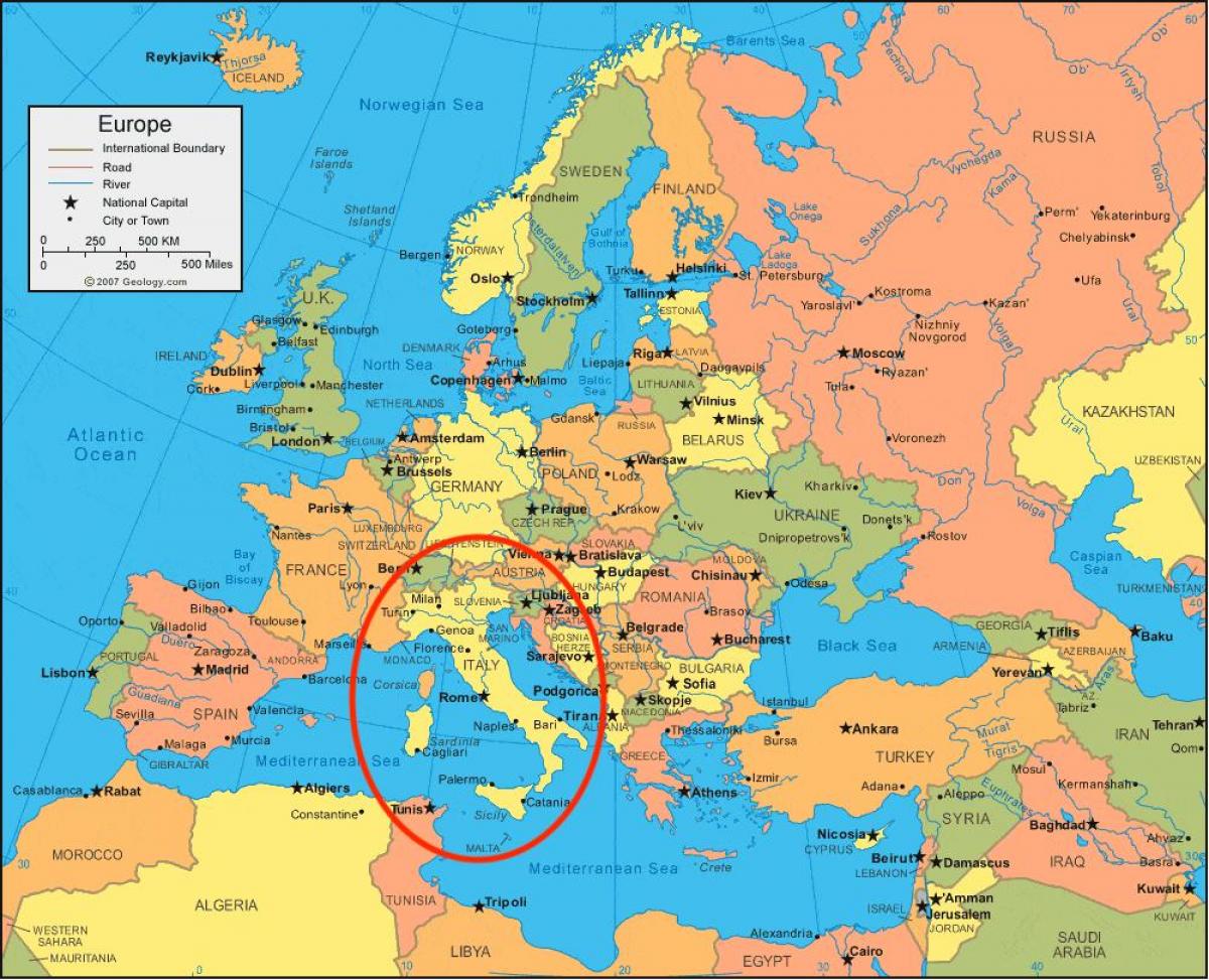 mapa Włoch i Europy