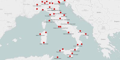 Mapa Włoch pokazuje lotnisk