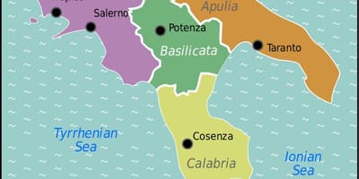 Mapa południa Włoch z miastami