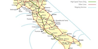 Szczegółowe Kolejowa mapa Włoch